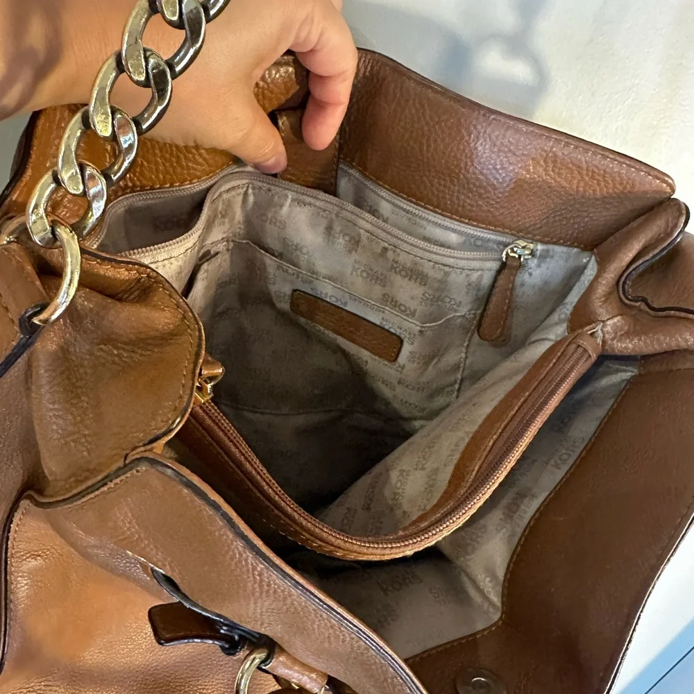 Michael Kors Hamilton Vintage Y2K Brown Leather large Satchel Bag